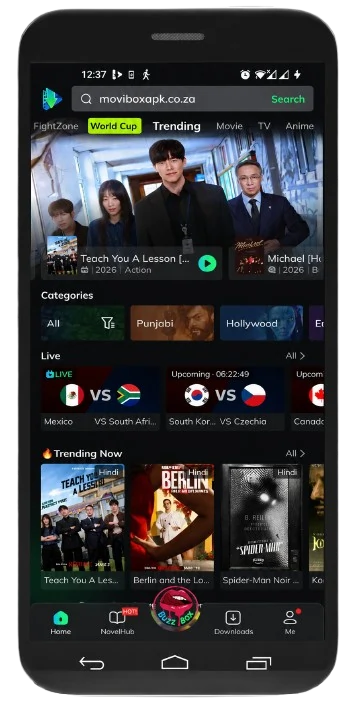 MovieBox Pro app streaming a live football match